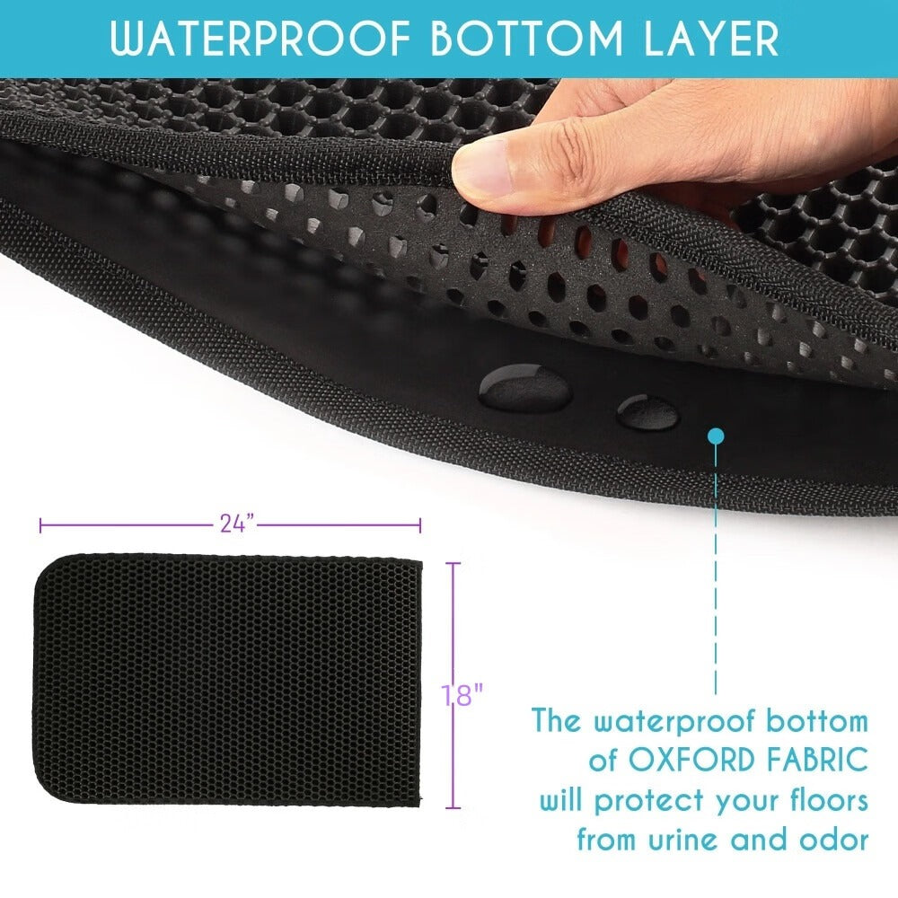Waterproof Honeycomb Cat Litter Mat | Large 30"x24" Dual-Layer Litter Catcher with Anti-Slip Backing | Easy Clean Pet Floor Protector for Indoor Cats