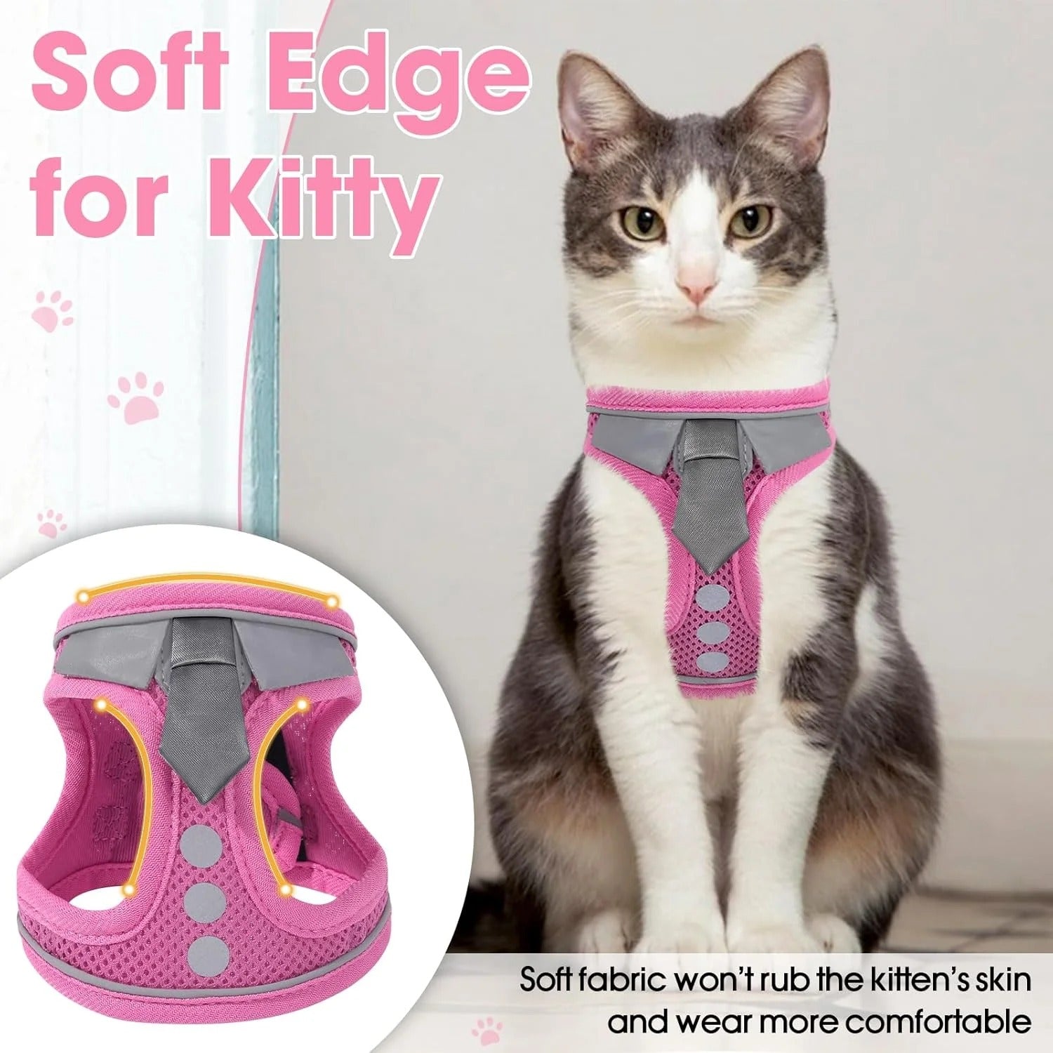 Escape Proof Harness and Leash Set for Cats and Small Pets | Adjustable Breathable Mesh Vest with Reflective Safety Strips | Secure Walking Harness for Kitten, Puppy, Bunny