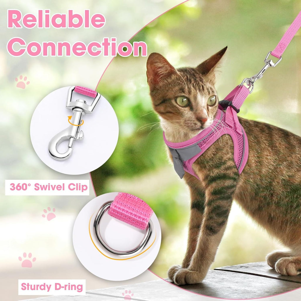 Escape Proof Harness and Leash Set for Cats and Small Pets | Adjustable Breathable Mesh Vest with Reflective Safety Strips | Secure Walking Harness for Kitten, Puppy, Bunny