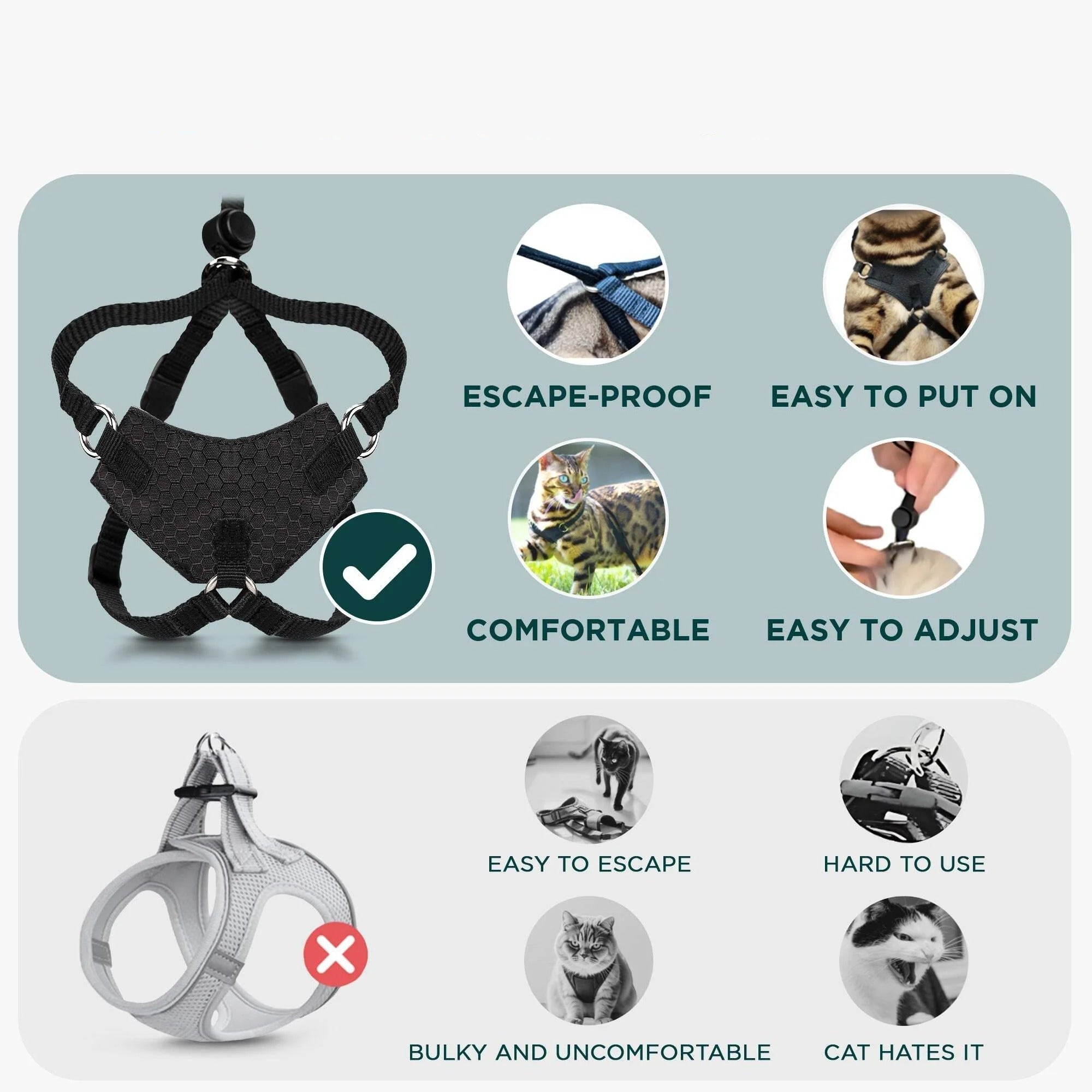 Escape Proof Cat Harness and Leash Set | Adjustable Lightweight Mesh Vest for Secure Walking and Outdoor Training | Comfortable Control Harness for Kittens and Adult Cats