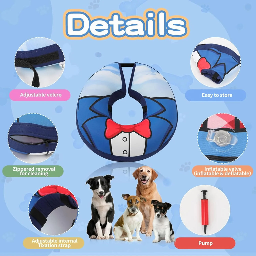 Inflatable Dog Recovery Collar, Comfortable Soft Pet Cone for Post-Surgery Healing, Vision-Friendly E-Collar Alternative