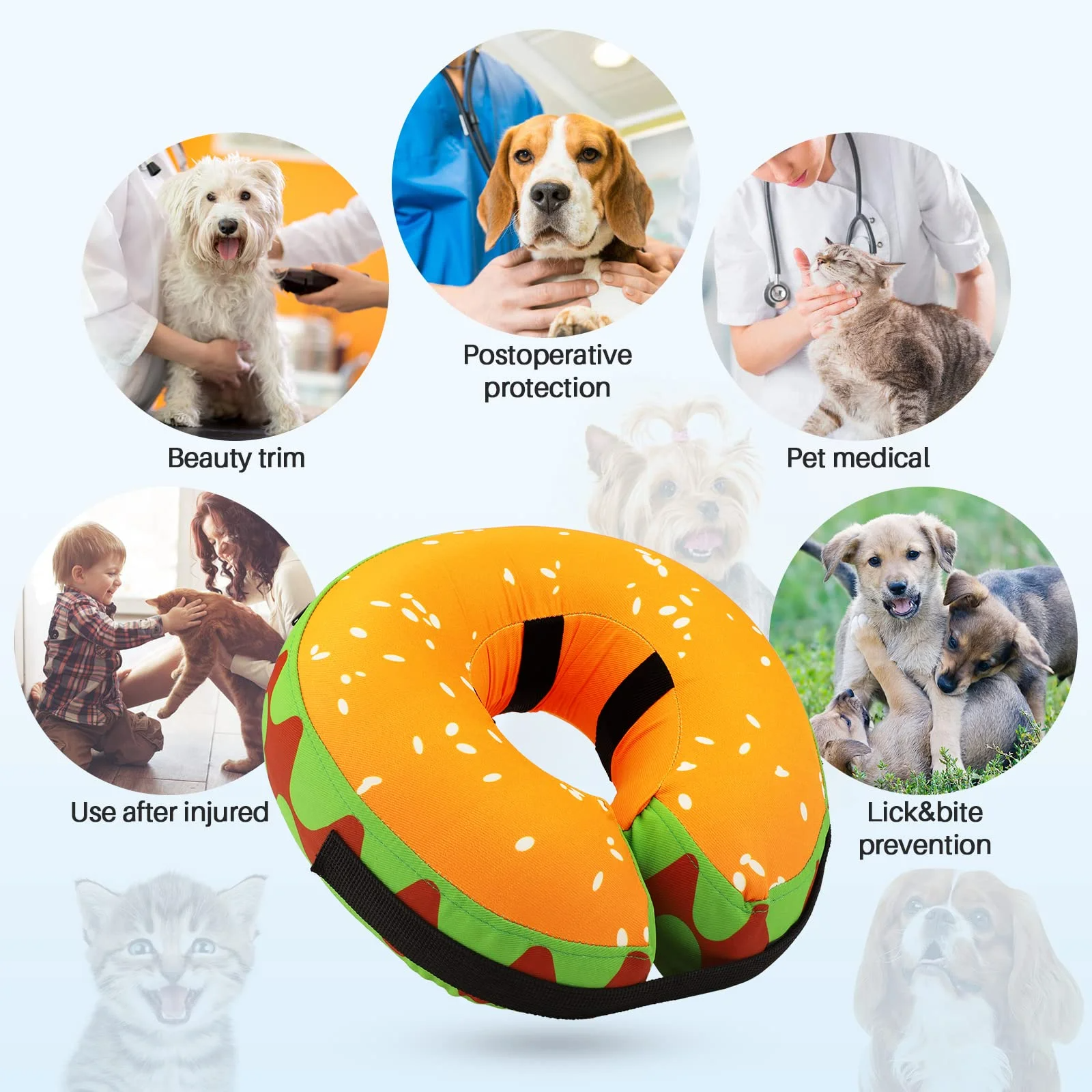 Inflatable Dog Recovery Collar, Soft Post-Surgery Protective Cone for Dogs, Anti-Bite Lick Wound Comfortable E-Collar for Medium and Large Pets
