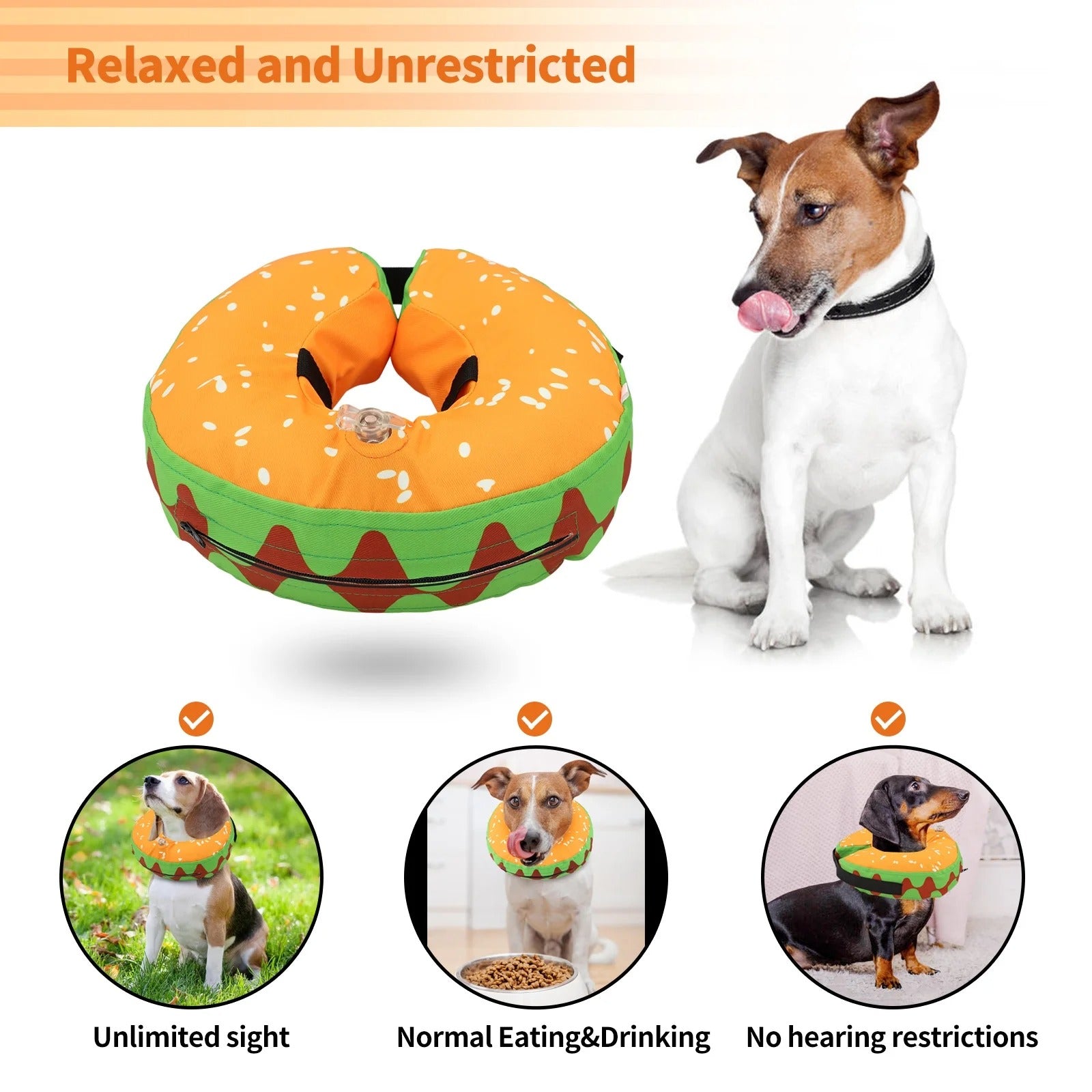 Inflatable Dog Recovery Collar, Soft Post-Surgery Protective Cone for Dogs, Anti-Bite Lick Wound Comfortable E-Collar for Medium and Large Pets