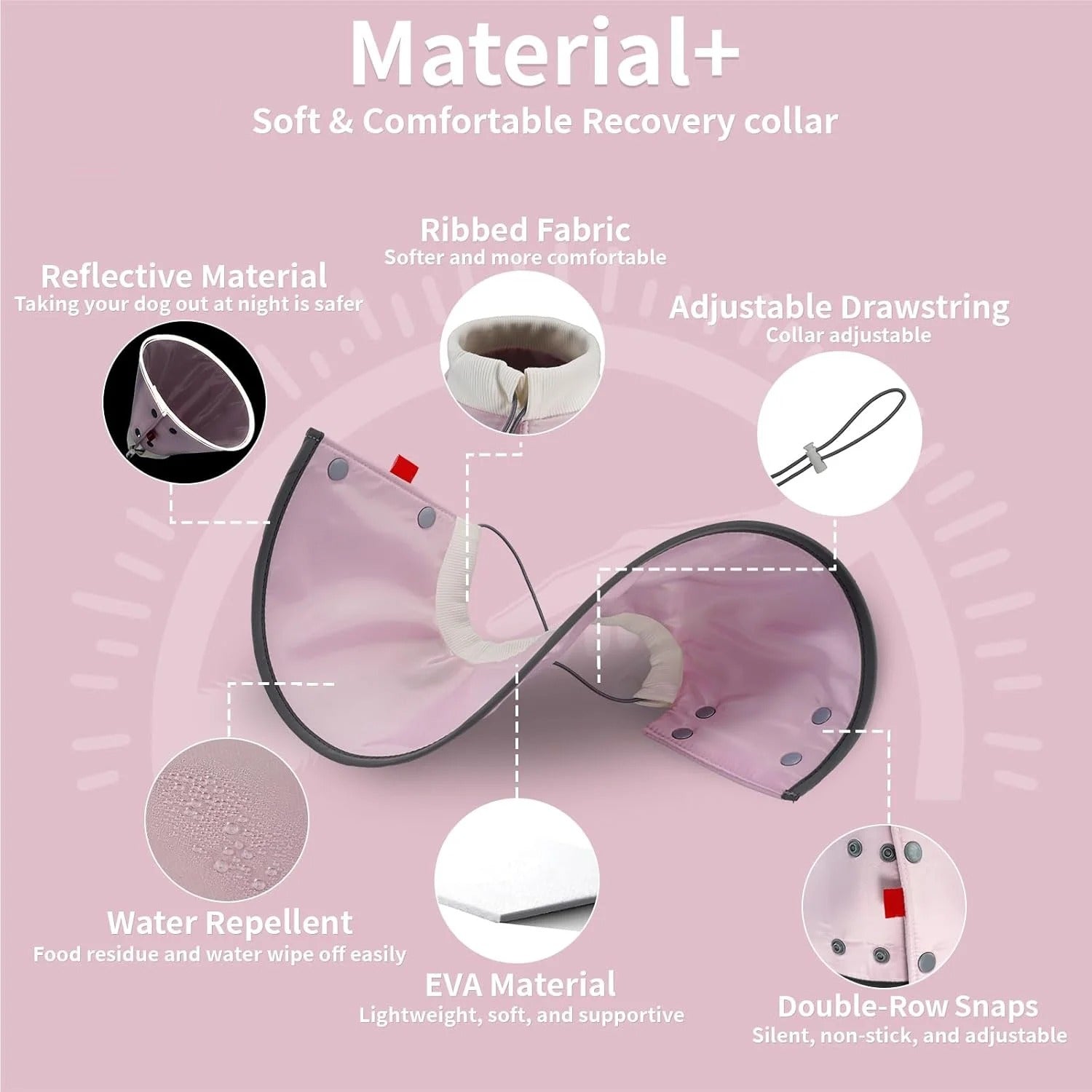 Soft Inflatable Dog & Cat Recovery Collar, Adjustable Post-Surgery E-Collar for Small Pets, Prevents Licking and Biting, Comfortable Healing Cone in Pink