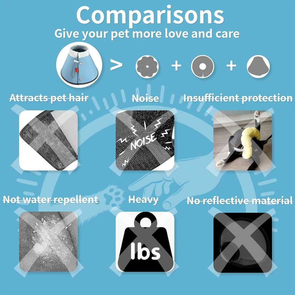 Adjustable Soft Dog & Cat Recovery Collar, Post-Surgery E-Collar for Small Pets, Anti-Lick Biting Healing Cone in Blue, Comfortable Pet Protective Collar