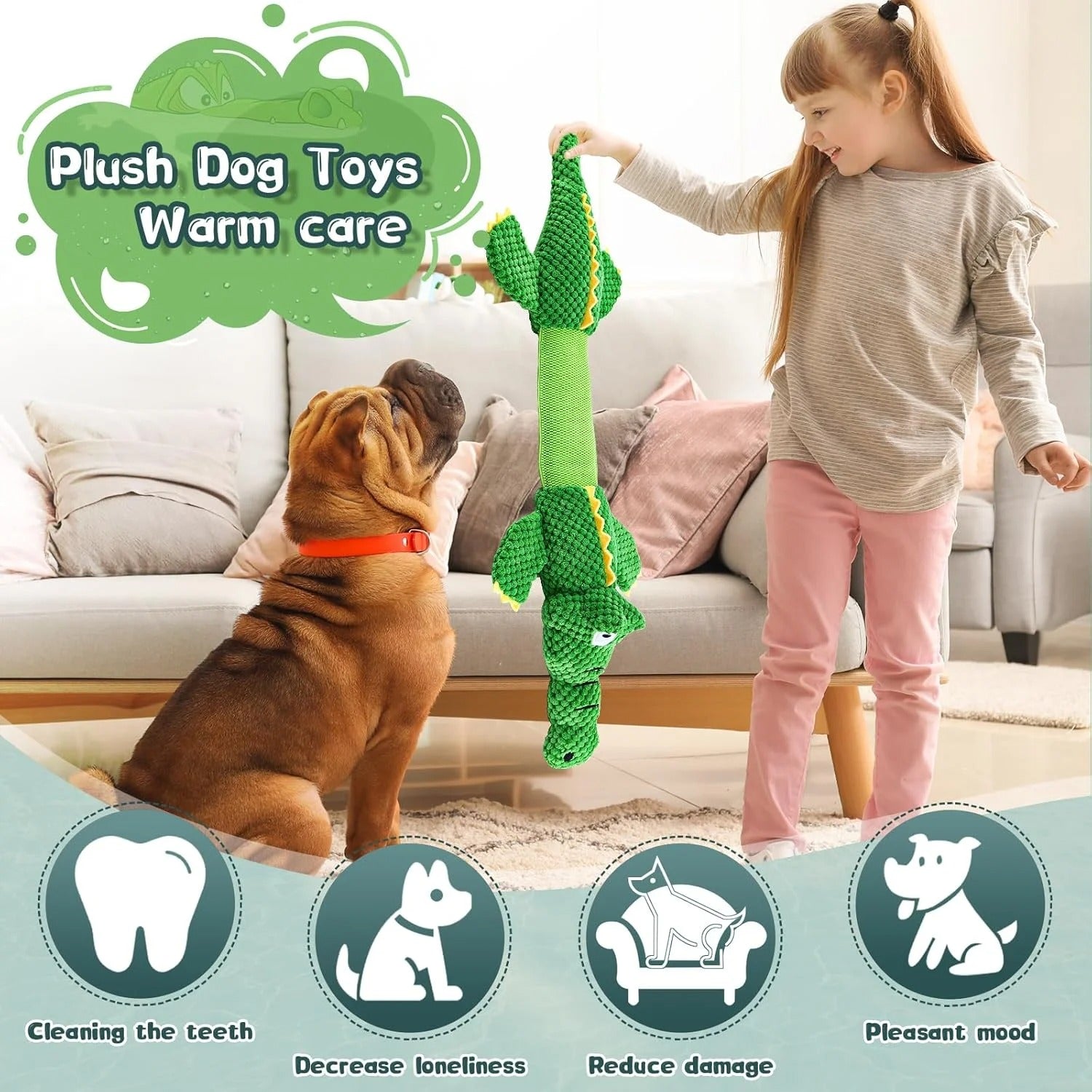 Durable Interactive Dog Chew Toy for Aggressive Chewers, Squeaky Tug of War Plush Toy for Small, Medium, and Large Dogs, Tough Pet Chew Toy for Dental Health