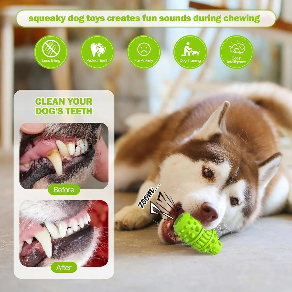 Durable Squeaky Dog Chew Toy for Aggressive Chewers, Tough Natural Rubber Interactive Chew Toy for Large and Medium Dogs, Teeth Grinding & Mental Stimulation