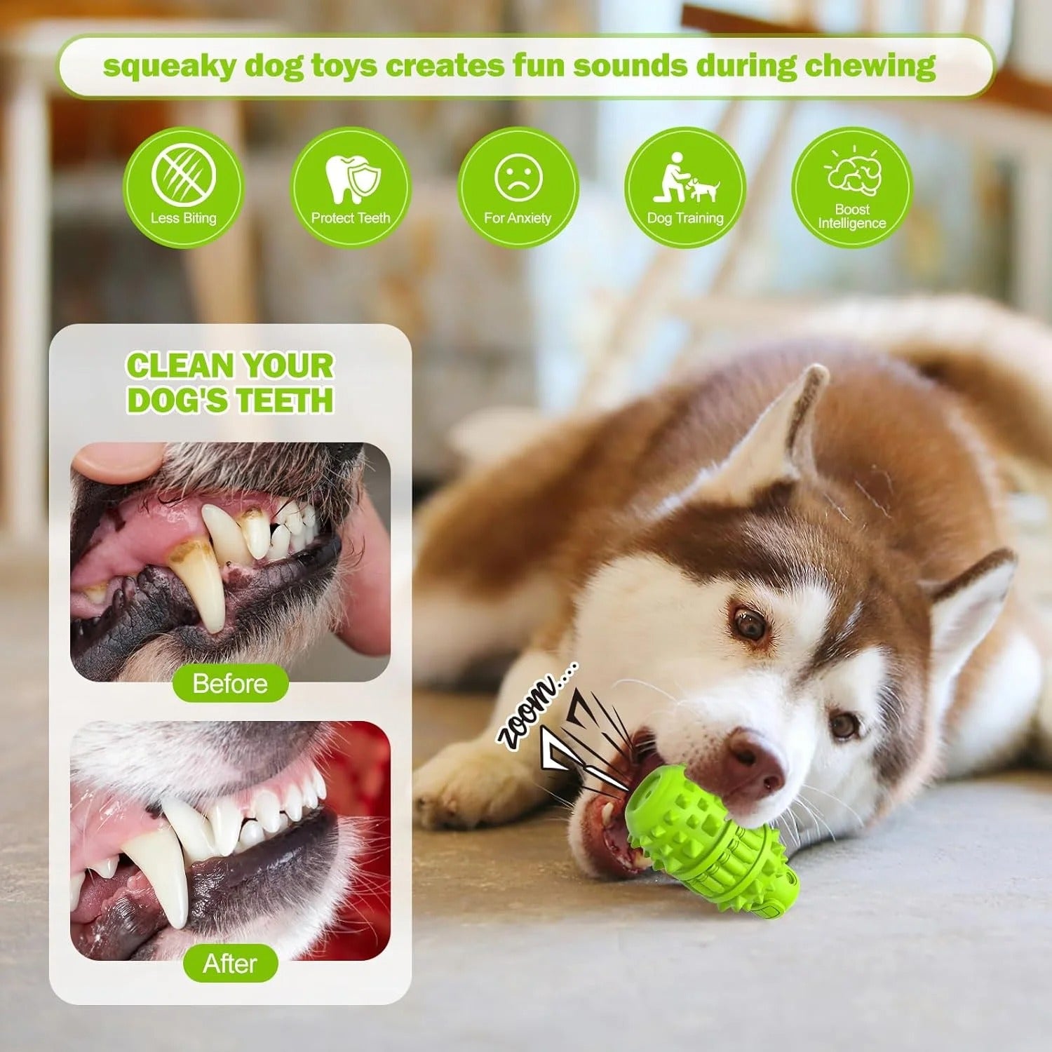 Durable Squeaky Dog Chew Toy for Aggressive Chewers, Tough Natural Rubber Interactive Chew Toy for Large and Medium Dogs, Teeth Grinding & Mental Stimulation