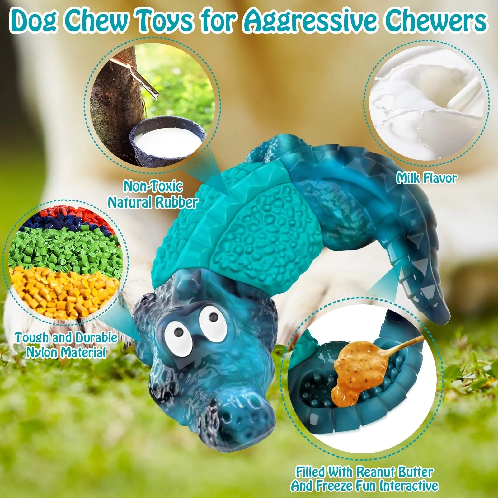 Heavy Duty Interactive Dog Chew Toy for Aggressive Chewers, Durable Crocodile-Shaped Plush & Rubber Dog Toy for Medium and Large Dogs, Teeth Cleaning & Mental Stimulation