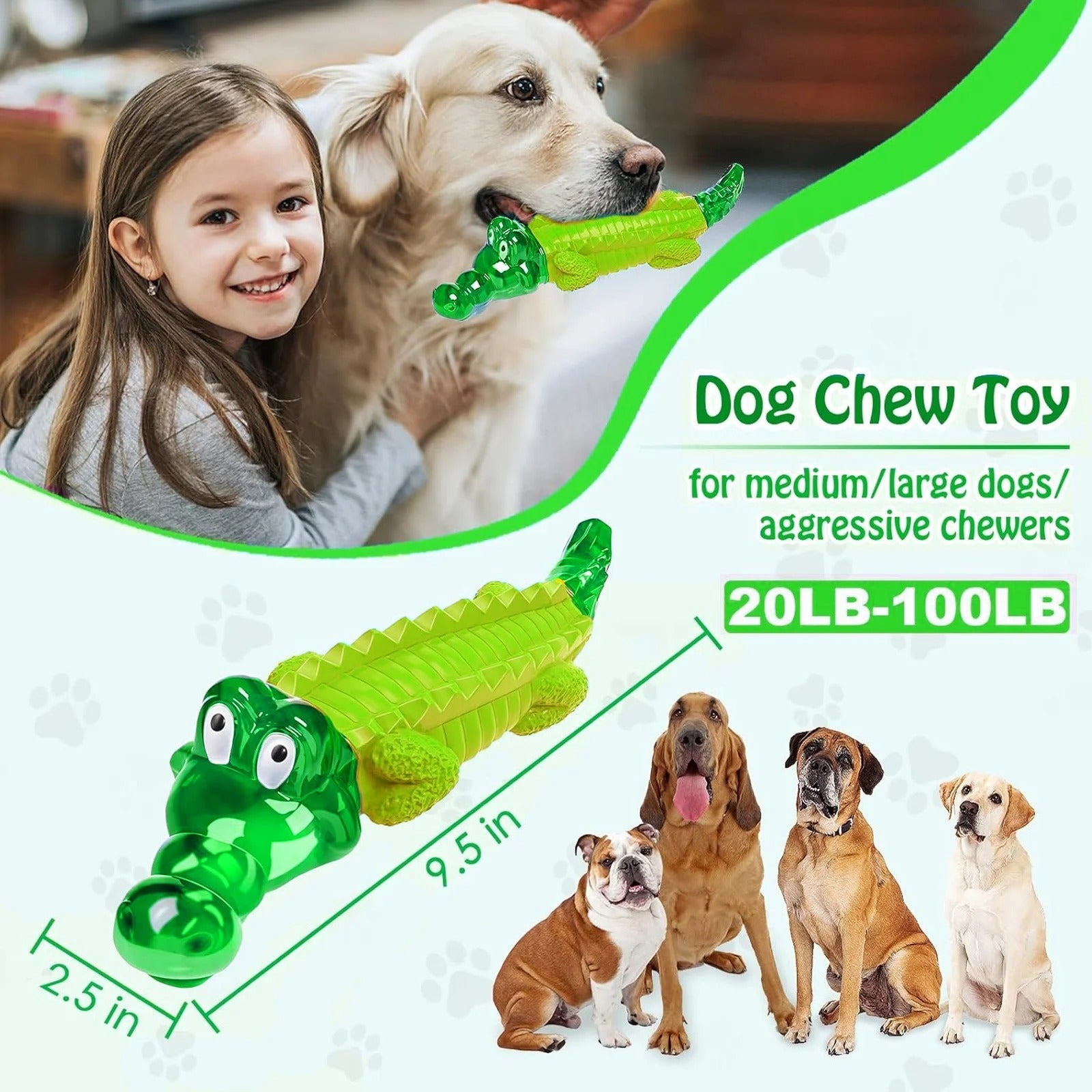 Heavy Duty Dog Chew Toy for Aggressive Chewers, Indestructible Alligator-Shaped Dog Toy for Large and Medium Dogs, Durable Interactive Chew Toy for Teeth Cleaning and Mental Stimulation