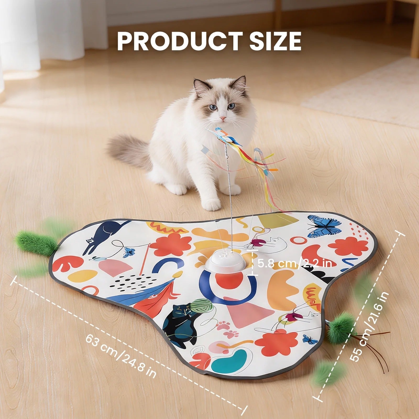 Interactive Hide-and-Seek Cat Toy with Feather Tail and Butterfly Teaser, Touch-Activated Motion Toy with Cat Meow, Mouse Squeak, and Insect Chirp for Indoor Cats