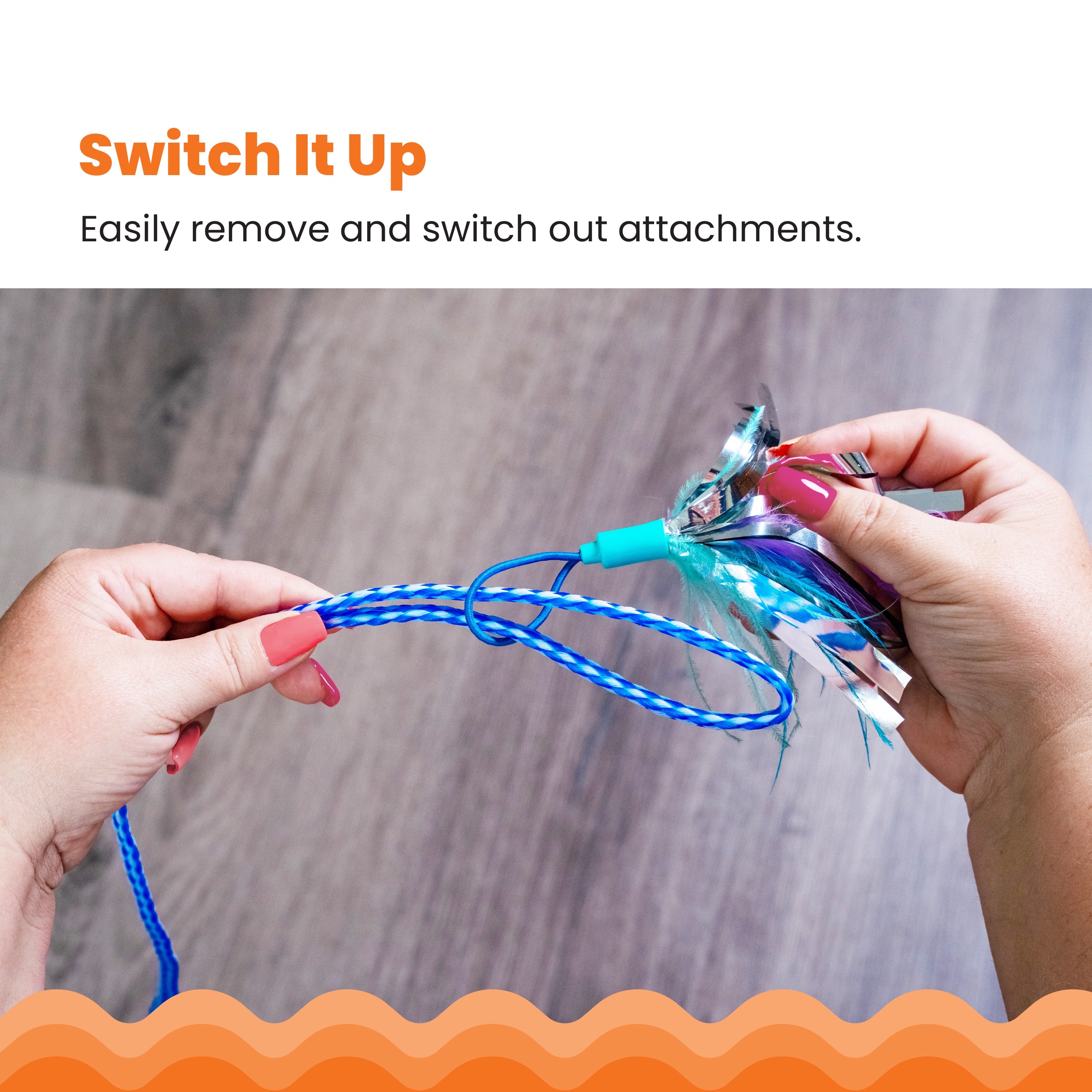 Interactive Cat Tail Teaser Wand Toy for Indoor Cats – Feather and Catnip Toys with Crinkle Sounds, Durable Rope for Jumping, Pouncing and Play, Blue