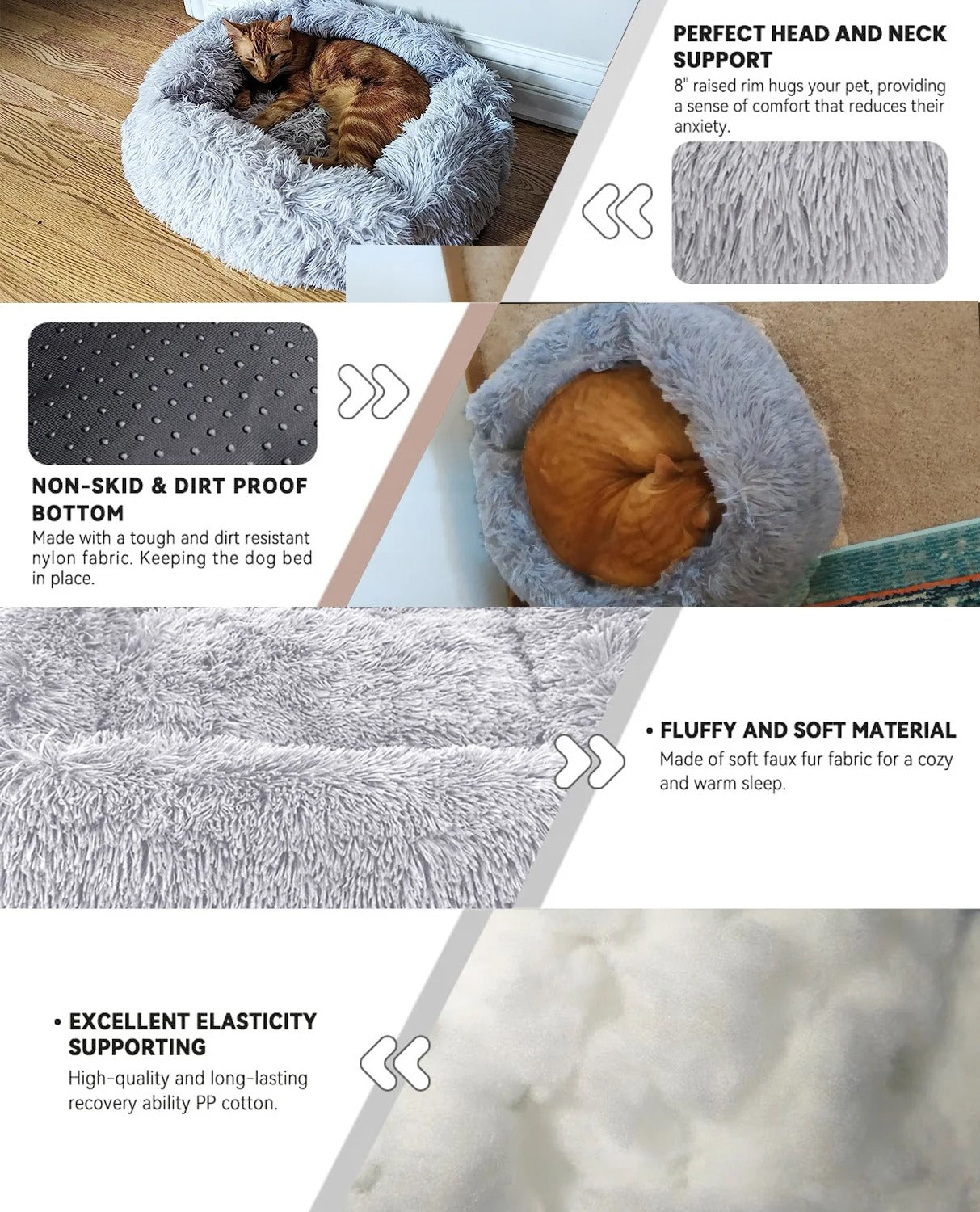 Plush Indoor Cat and Small Dog Bed | Self-Warming Soft Square Cushion with Anti-Slip Bottom | Washable Pet Nest for Cats and Dogs up to 15 lbs (22 x 18 x 8 inch, Gray)