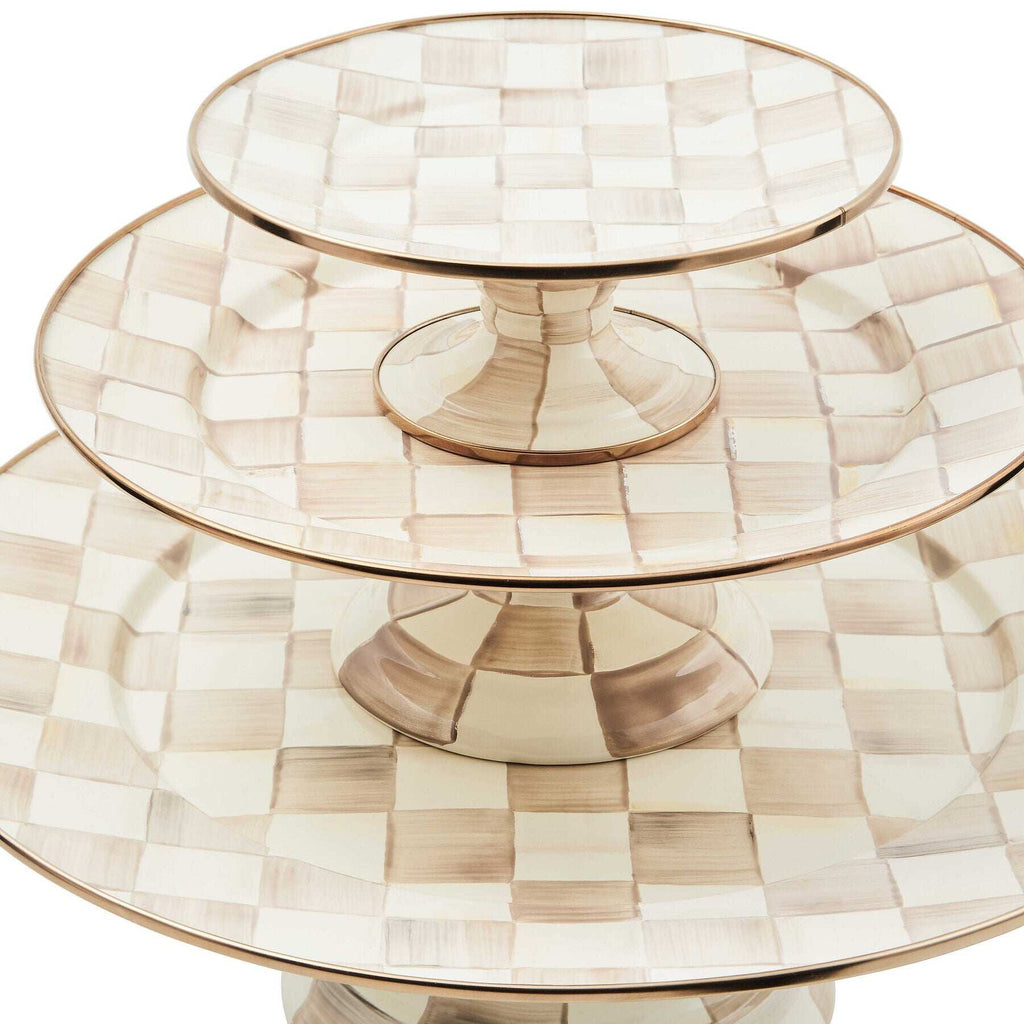 Mocha Check Large Pedestal Platter